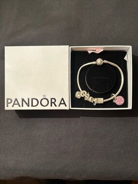 Pandora Charm bracelet 925 Sterling Silver With 5x Charms